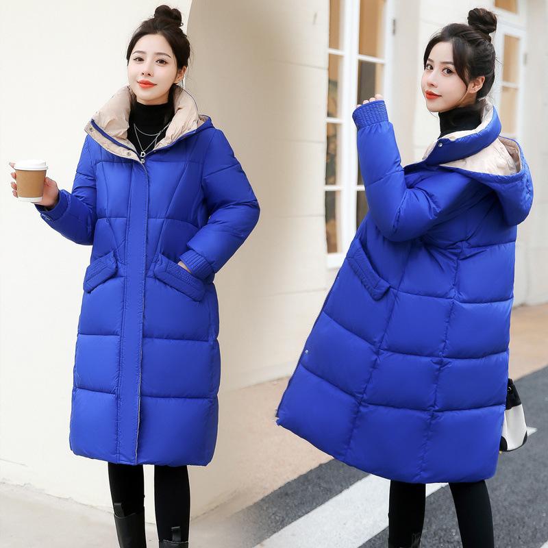 Damen Wintermantel mit Kapuze, warm, lockerer Parker, verdickte lange Kniejacke