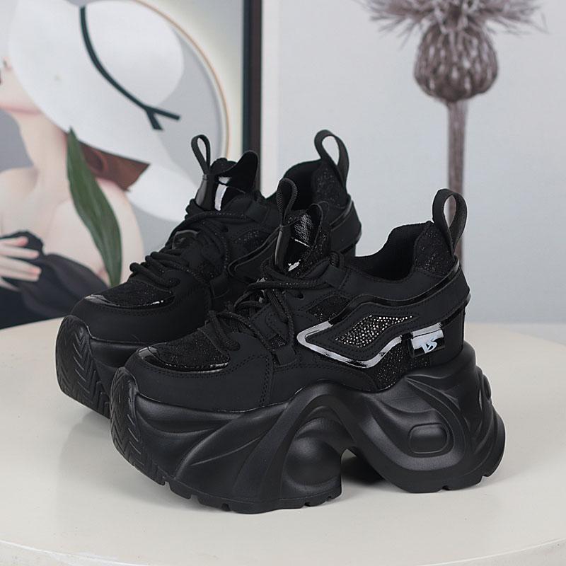 Fashion NEW Women Casual Platform Sneakers 12CM High Heels Winter Sports Leather Shoes Bling Trainers Chunky Boots Zapatillas Mujer