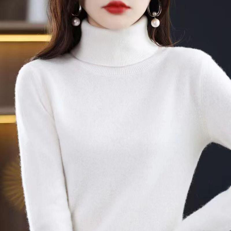Originální dámský pulovr z vlny a kašmíru s vysokým límcem, zeštíhlující a volný střih