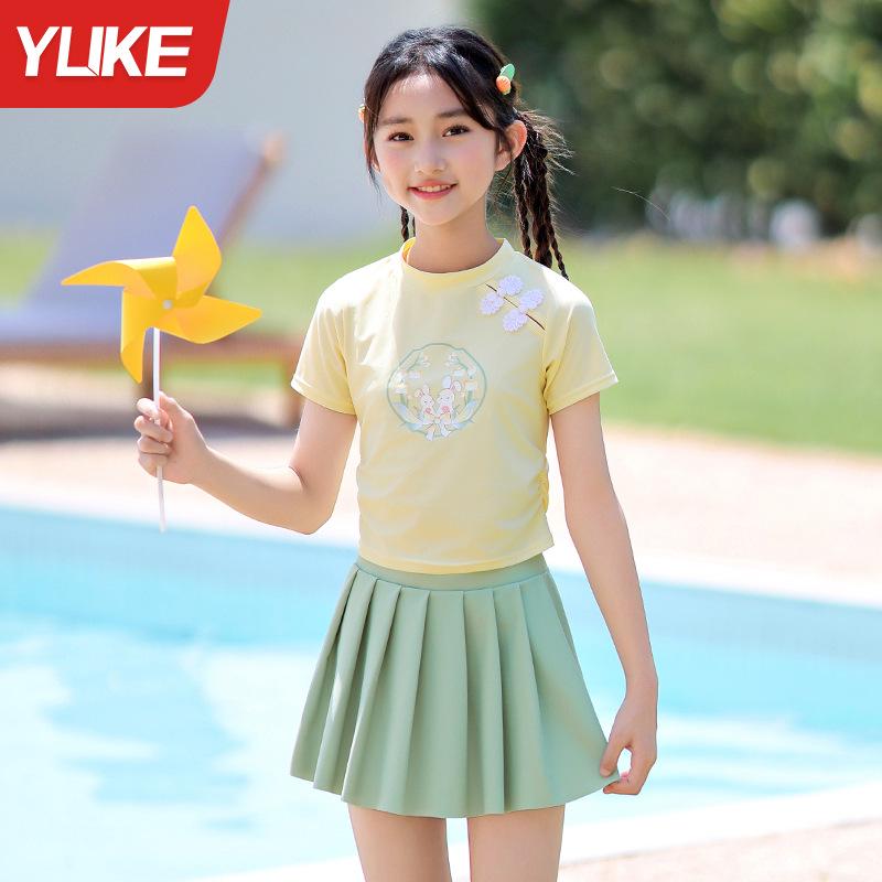 

2024 Chinese Style Girls One-Piece Swimsuit for Middle School - Sunscreen Princess Dress 5XL