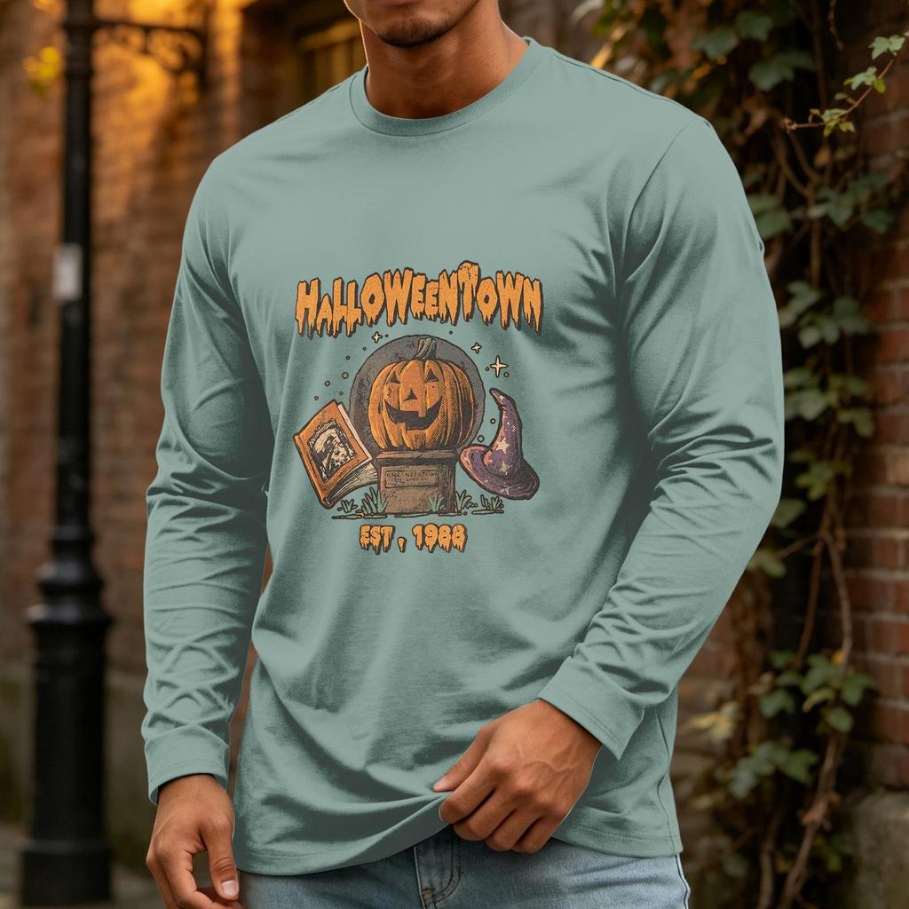 Men's Halloween Long Sleeve Neck Casual Pullover T-Shirt for Party and Holiday
