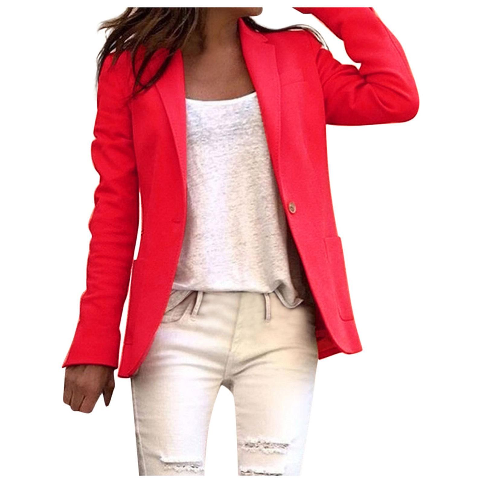 

Женский однотонный кардиган ярких цветов с открытой передней частью, официальное пальто с длинными рукавами S арбуз красный