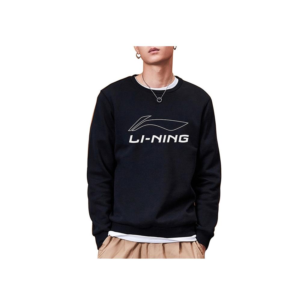 Li Ning Tafeltennis Serie Logo Pullover Crewneck Lange Mouw Sweatshirt Heren sweatshirt Standaard-Zwart AWDS395-1