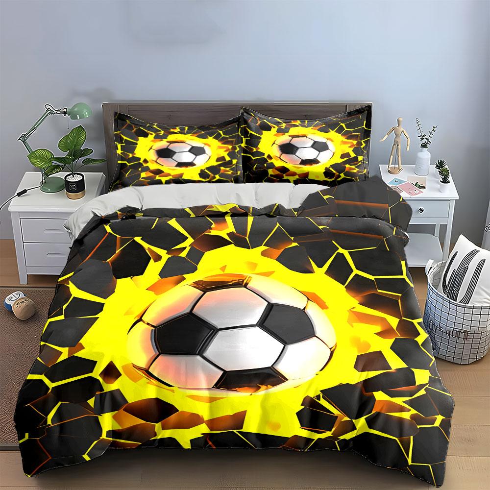 Soccer Themed 3-Piece Set Multiple Sizes Kid'S And Adults' Bedroom Exquisite 3Pc Bedding Set, Gift