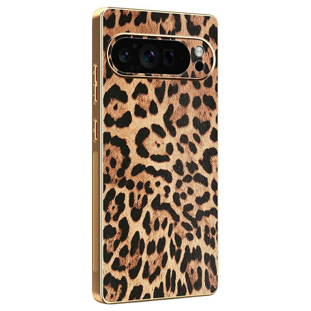 

For Google Pixel 10 Pro Case Leopard Print PU Leather Coated PC+TPU Electroplating Phone Cover A