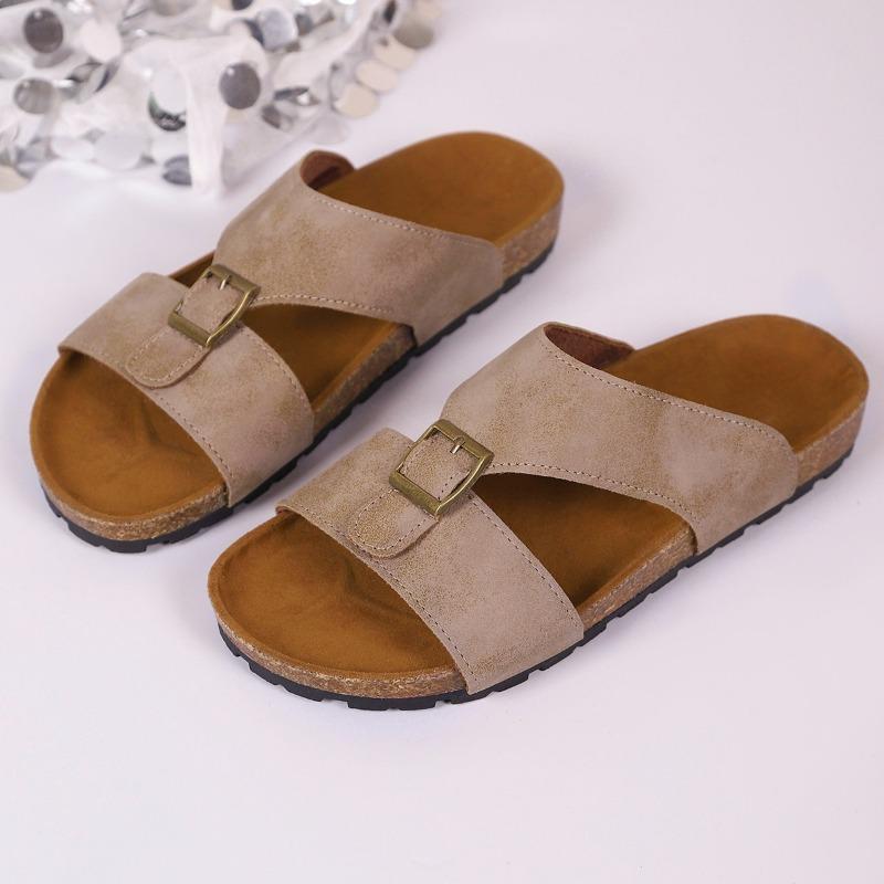 

Летние новые классические шлепанцы с пробковой подошвой и пряжкой, шлепанцы на плоской подошве, пляжные уличные шлепанцы 43 хаки