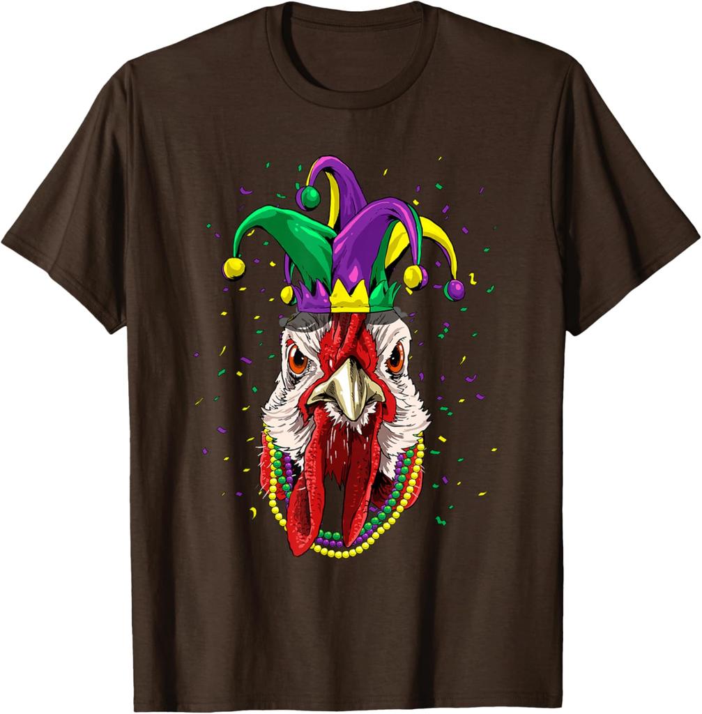Turkey Mardi Gras  T-Shirt Chicken Animal Lover Graphic Tee Men Casual Cotton