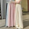 Women Pants Elastic High Waist Adjustable Drawstring Solid Color Wide Leg Casual Trousers Distressed Holes Design Loose Fit Long
