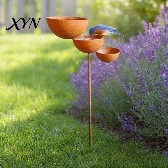 Adjustable Garden Stake 3 Tiered Cascading Rain Catcher Bird Bath, Metal Water Anti-rust Bowl Feeder, Outdoor Pollinator Watering Station for Garden,