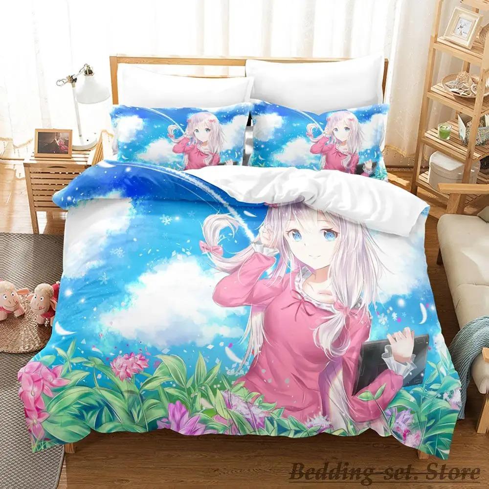 New Sagiri Izumi Bedding Set 3D Anime Cartoon Duvet Cover Kawaii Girls Adult Kid Bedroom 3 Piece Set