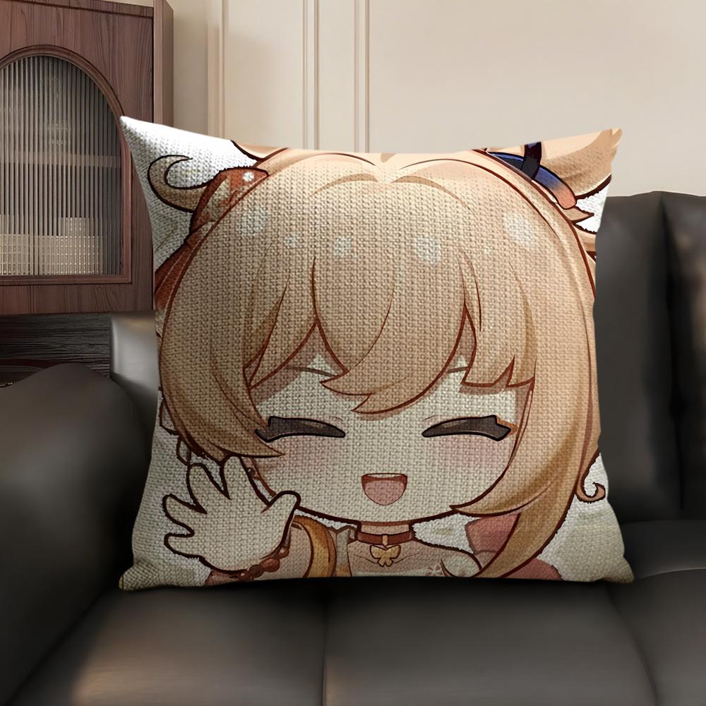 Yoimiya Cute Genshin Impact Cushion Cover Natural Linen Organic Fabric DoubleSided Printing Sofa Home Decor Gift Pillow Case