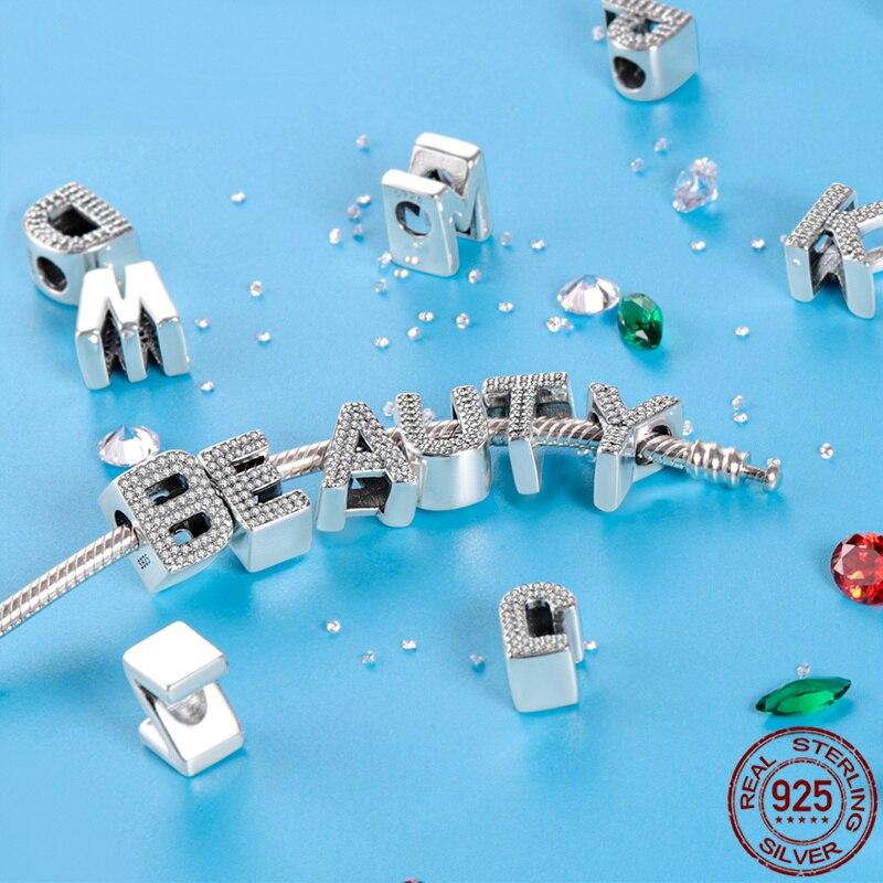 100% Real 925 Sterling Silver Letter Alphabet A-Z Charm Name Bead Fit  Bracelet Pendant Jewelry