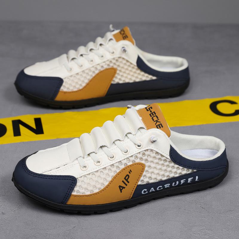 Men's Large Size Summer Breathable Mesh Casual Shoes: Closed Toe Half Slippers & Driving Sandals
