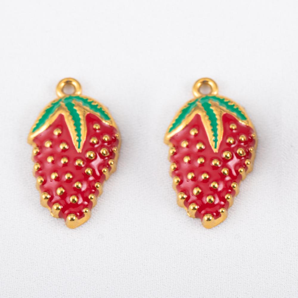 2pcs Stainless Steel Enamel Cute Strawberry Banana Corn Grape Cherry Charms Gold Plated DIY Bracelet Earrings Jewelry Findings