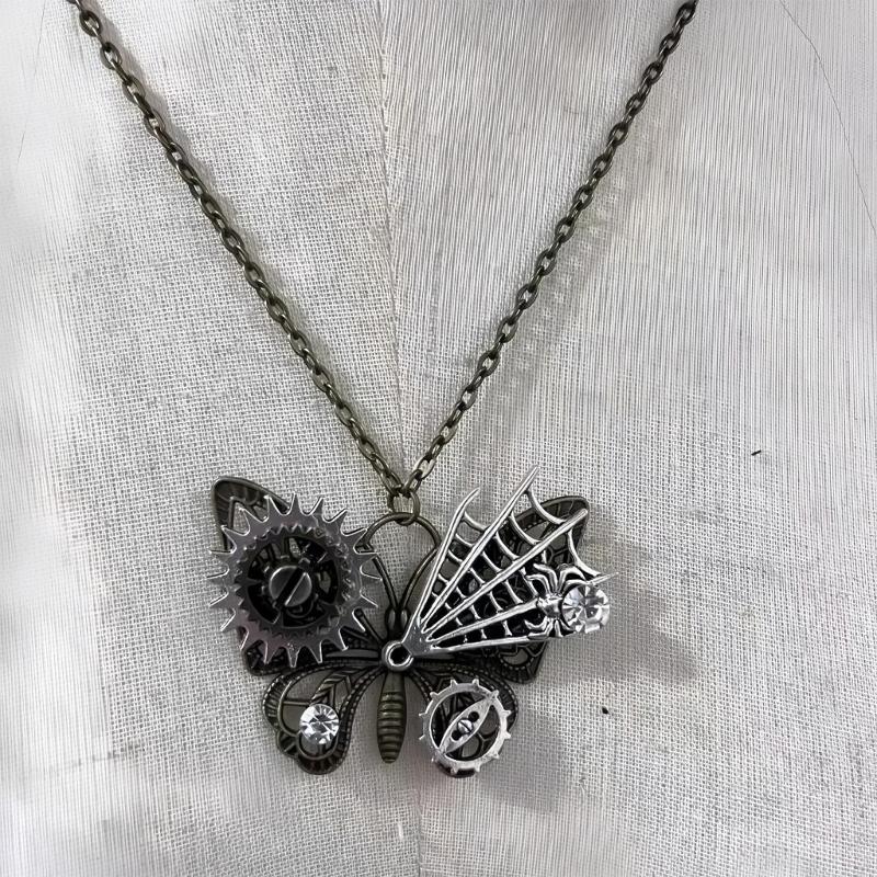 Mystical Mechanical Butterfly Pendant Necklace Gothic Design With Artisanal Distressing Perfect Gift For Alternative Style Lovers