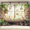 2D Happy Easter Backdrop Cloth 2D Print Floral Garden Bunny Living Room Wall Decor