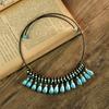 Ethnic Style Collar Water Drop Turquoise Tassel Female Retro Personality Bohemian Collarbone Chain Woven Necklace