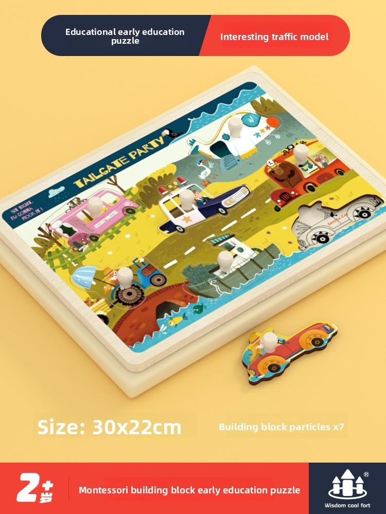 Wooden Vehicle Engineering Puzzle Blocks For Kids Learning Shape Recognition