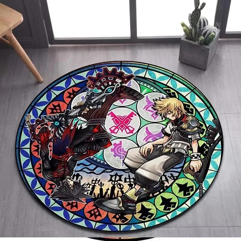 Alfombra Redonda Kingdom Hearts - Felpudo Antideslizante de Dibujos Animados para Sala de Estar, Baño, Cocina y Felpudo