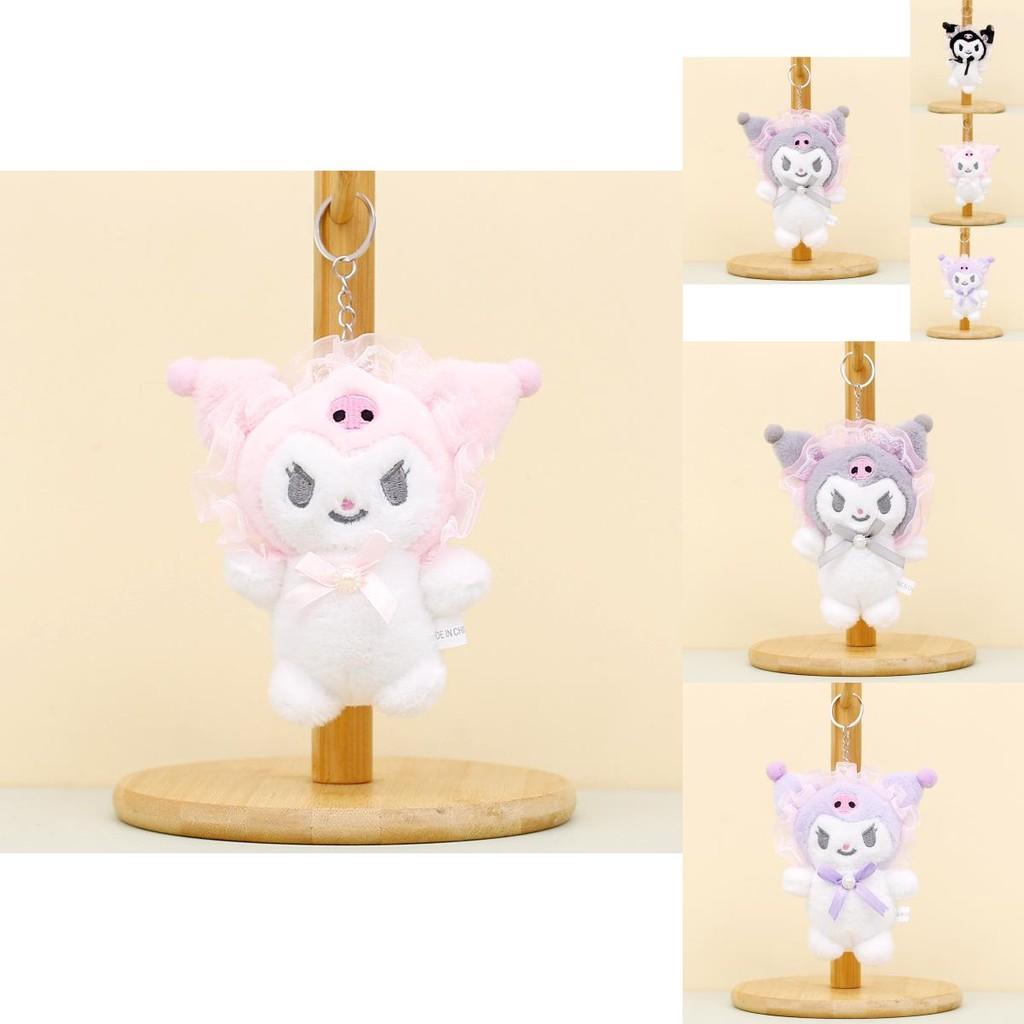 Cute Sanrio Kuromi Plush Toy Keychain Adorable Short Plush Stuffed Doll 12cm