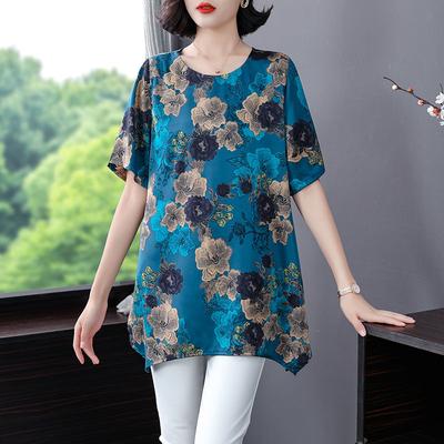 Γυναικεία Ρούχα Vintage Φλοράλ Μοτίβο Μίντι Μπλουζάκι Στρογγυλή Λαιμόκοψη Καλοκαιρινό Κοντομάνικο Ακανόνιστο Ευέλικτο Άνετο Λαογραφικό Πουλόβερ