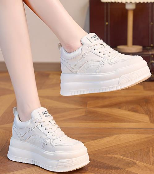 Fashion 6CM Genuine Leather Comfy Hidden Heel Block Flats Skate Board Platform Wedge Breathable Sneakers Vulcanized Chunky Shoes