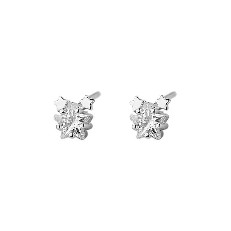 S999 Sterling Silver Shiny Star Stud Earrings for Women - Small, Elegant, Exquisite Ins Style Jewelry