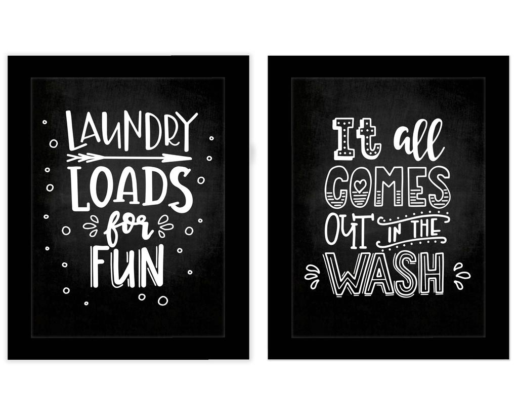Inkdotpot 2 Piece Laundry Signs for Laundry Room Decor Wash Dry Fold Repeat Poster With Frame, Laundry Room Wall Art Signs Framed