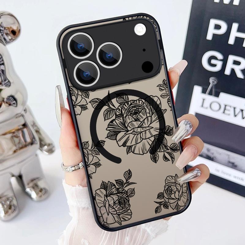 Magnetic Simple Flower Phone Case For iPhone 17 15 16 Pro Max 14 13 Pro 17 For Magsafe Wireless Charge Soft Edge Hard PC Cover