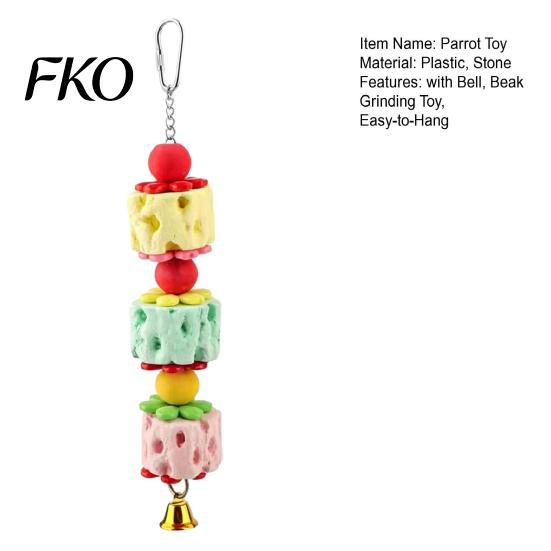 Parrot Beak Grinding Stone Stone, Bird Chew Toy with Bell And Colorful Beads, Enrichment Toy, Cage Accessory for Budgies Cockatiels Small