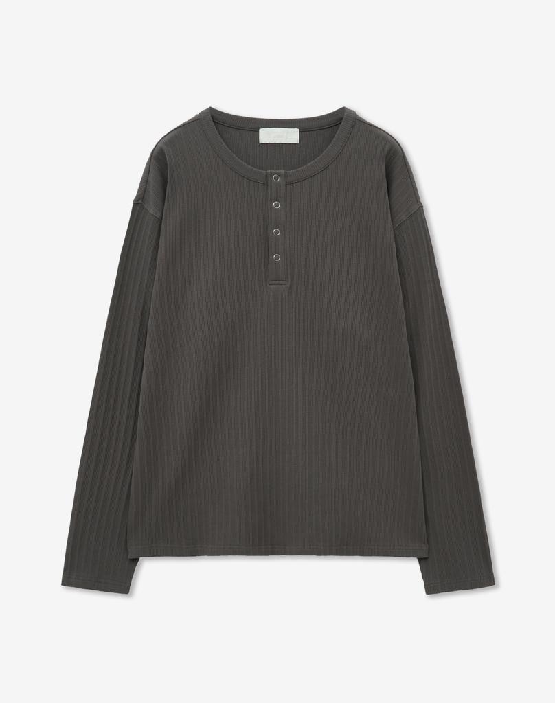 MINAV Ribbed Henley Neck Long Sleeve [Charcoal]
