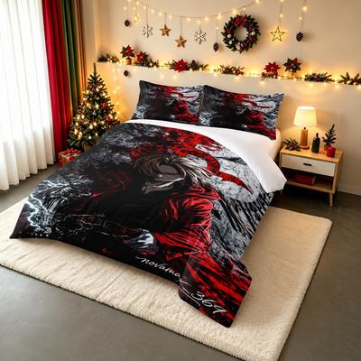 "Anime Warrior with Red Coat Design Bedding setBedding Set (1 Duvet Cover, 2 Pillowcases, Duvet Not Included)