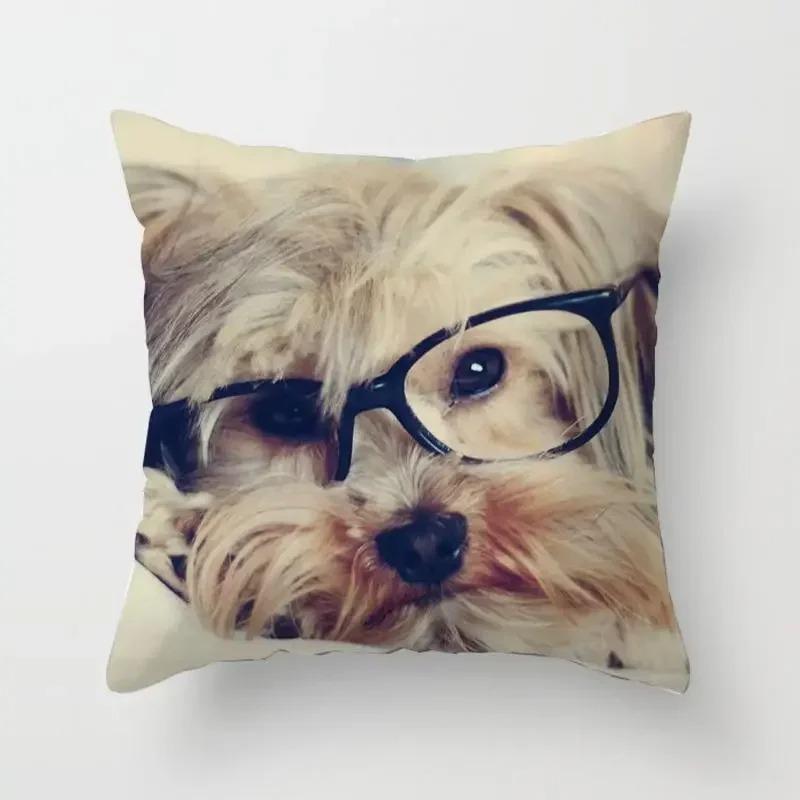 Cute Dog Print Pillowcase Bedroom Sofa Waist Cushion Cover Yorkshire Bichon Yorkshire Decoration Car Decorative Cushion