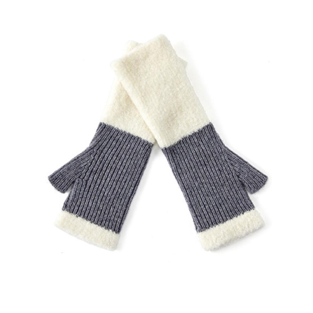 1 Pair Korean Style Knitted Gloves Soft Warm Half Finger Gloves Protect Wrists Cold-proof Color-blocked Gloves