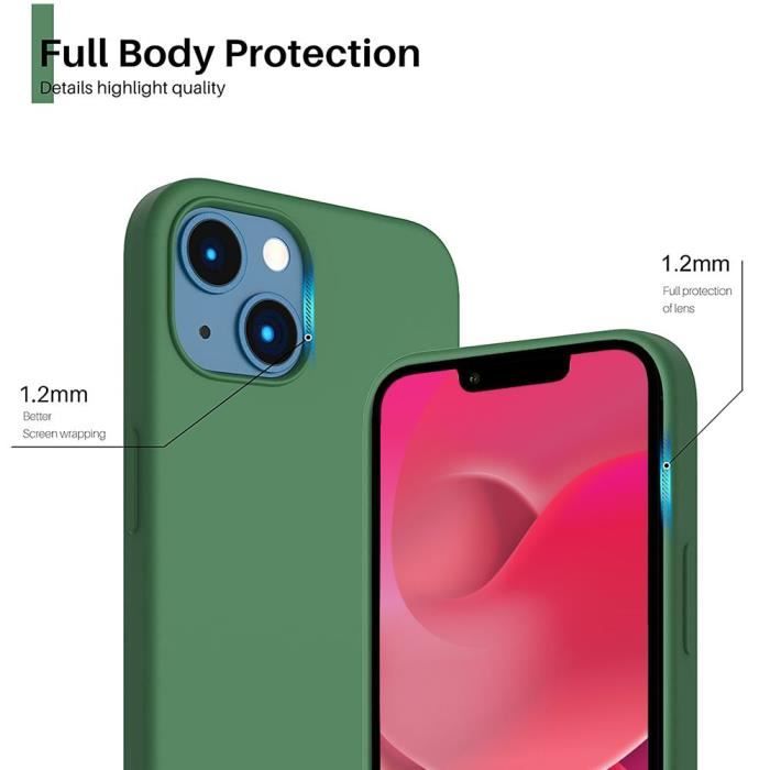 Coque Silicone - pour iPhone 14 - Vert Nuit - Antichoc - 2 Verres Trempés - Installation Facile