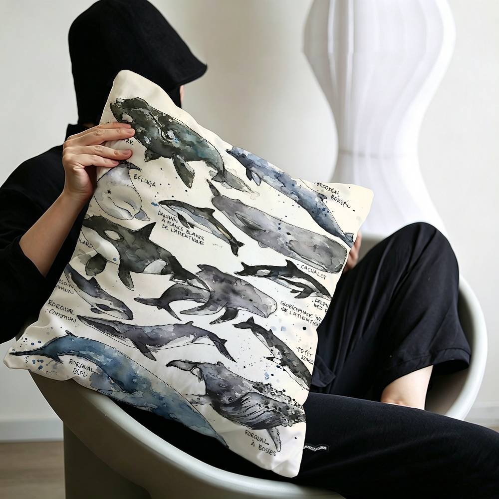 Whale And Shark Ocean Animals Personalized picture text home decorative pillows Household Gifts 45x45cm