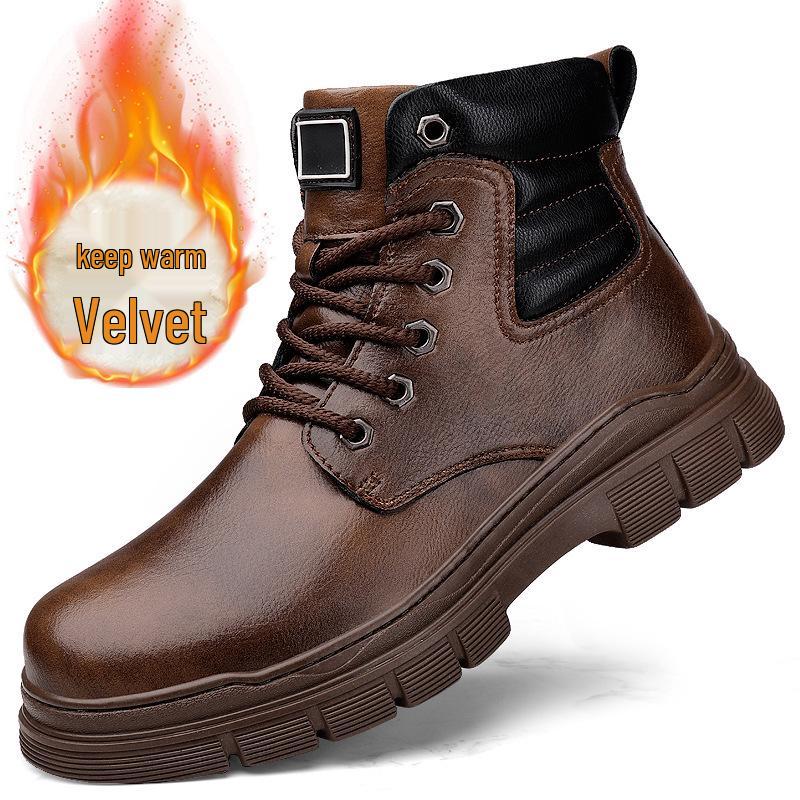 Men's High-Top Leather Martin Boots - Outdoor Big Toe Work and Casual Autumn/Winter Boots with Velvet Lining
