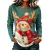Women's Stylish Casual Christmas Print Long Sleeve Neck Top for Winter Holiday