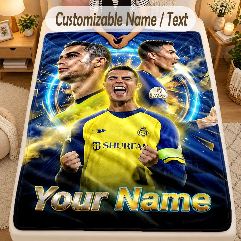 Flannel BlanketCristiano Ronaldo Custom Name Text Personalized Soft Warm Throw Blanket Home Decor Gift