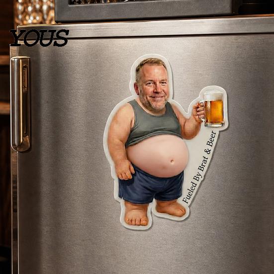 Stress Relief Fridge Magnet Daddy with Soft Tummy, Squeeze Dads Cabinet Belly Refrigerator Magnet, Photo Holder for Kitchen Decor
