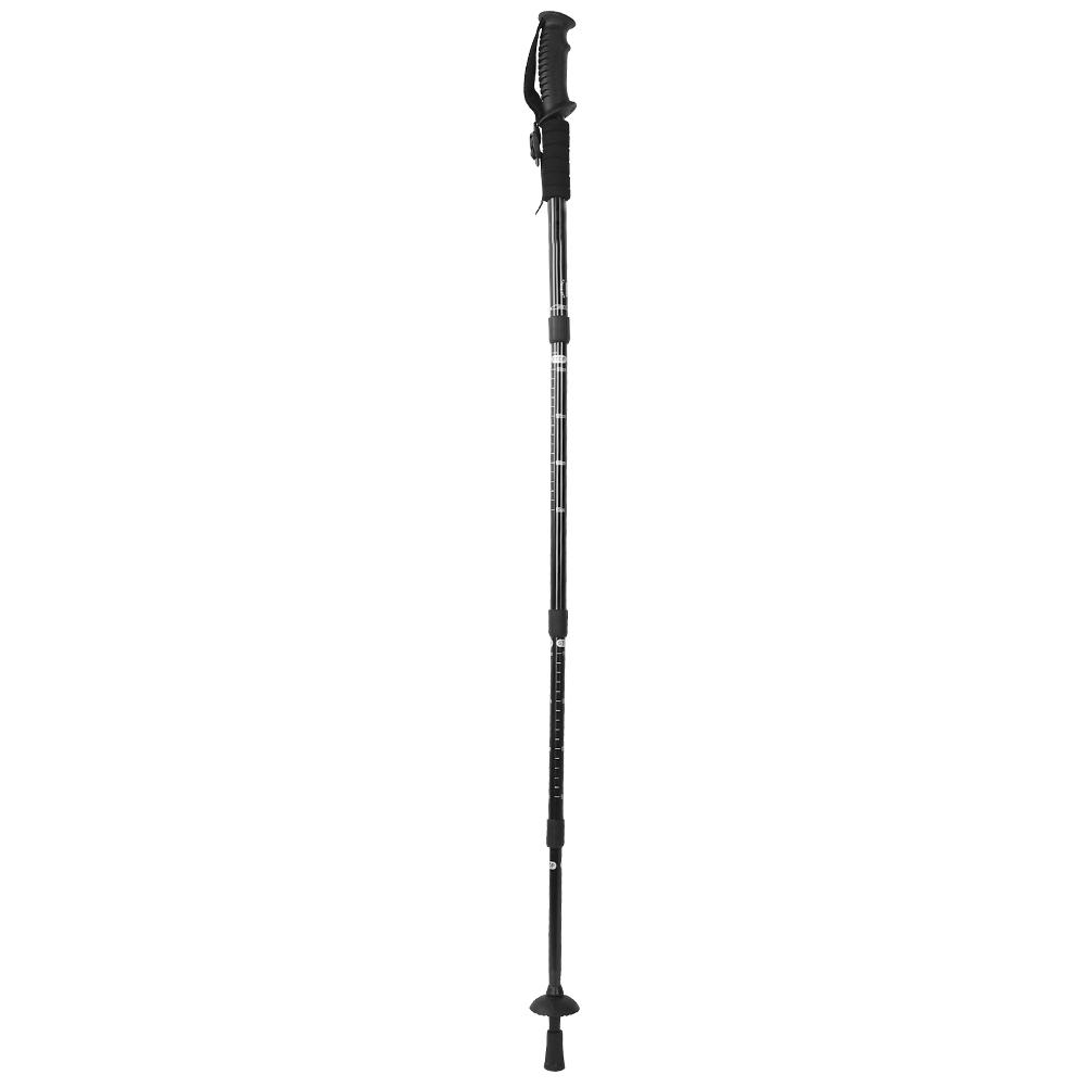 Outdoor Travel Four Section Straight Handled Trekking Pole Hiking Mountaineering Walking Stick(Black )