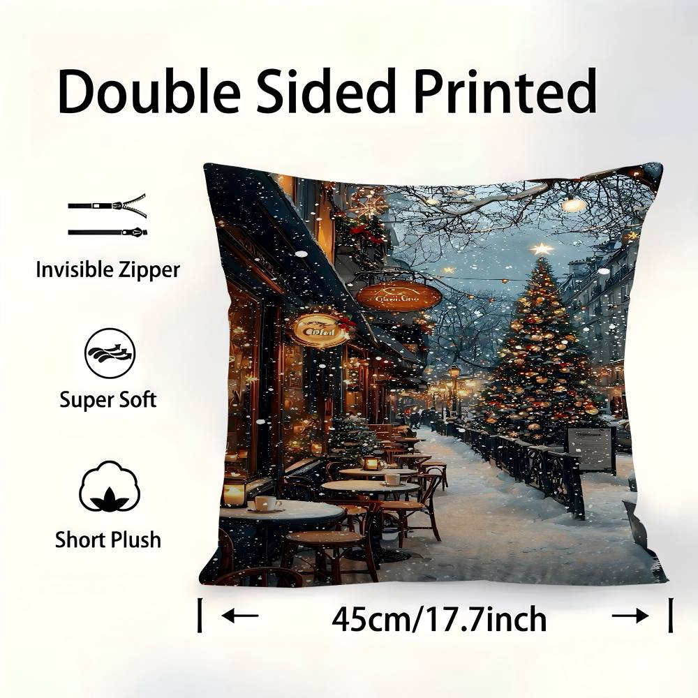 Winter Holiday Town 45*45cm Cushion Cover Pillow Cover Decor Pillowcase Home Pillowcase For Couch Pillow