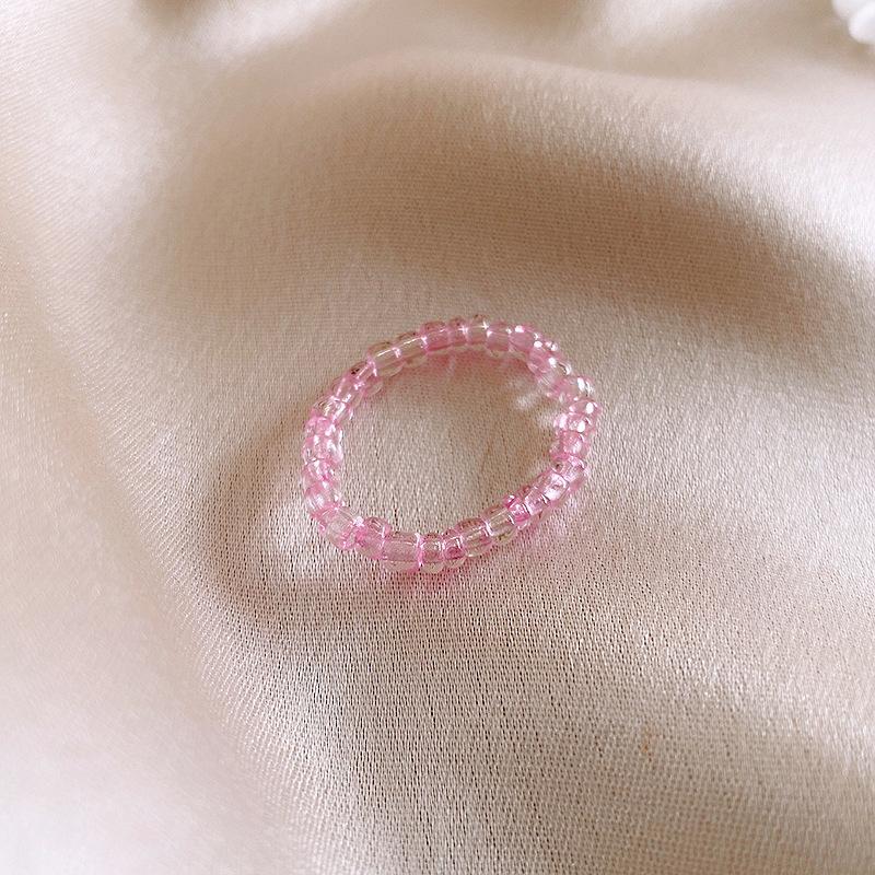 Crystal Handmade Beaded Flower Ring High Sense Simple Sweet Dopamine Ring Fashion Versatile Index Finger Ring Women