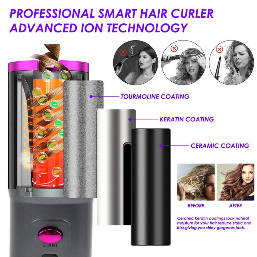 Rechargeable Wireless Mini USB Automatic Curling Iron - Gentle on Hair