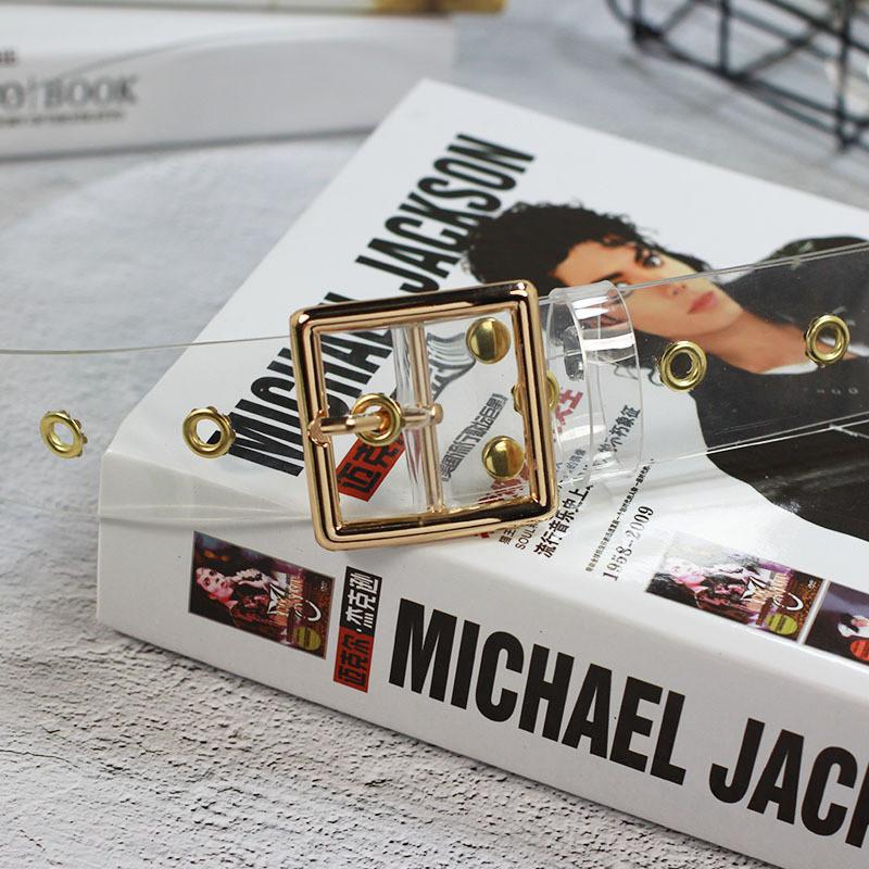 Circular Square Heartshaped Buckle Transparent Resin Belt Porous Belt Womens