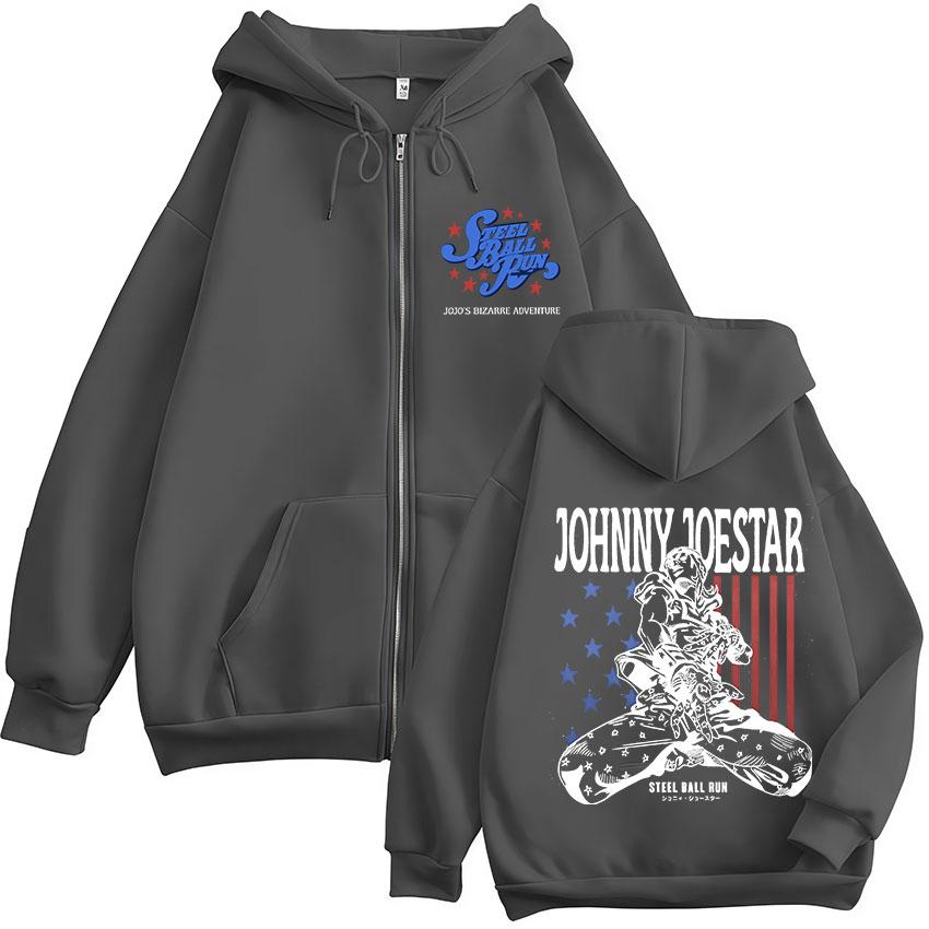 Anime JoJo Bizarre Adventure STEEL BALL RUN Johnny Joestar Mikiny na zip Pánské Dámské Oblečení Mikina na zip Bunda Streetwear