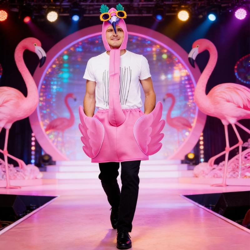 Pink Flamingos Costume Flamingo Hooded Jumpsuits Halloween Cosplay Costumes Flamingo Outfit for Flamingo Themed Party