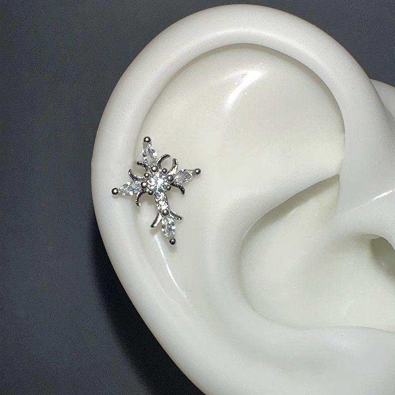 High-End Zirconia Cross & Iris Flower Earrings