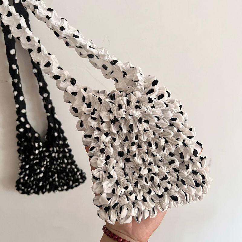 

Straw Easiest for Match Retractable Polka Dot Yellow Canvas Bag Underarm Bag Crossbody Bag Large Capacity Chiffon Cloth Bags Women White background black dot bag