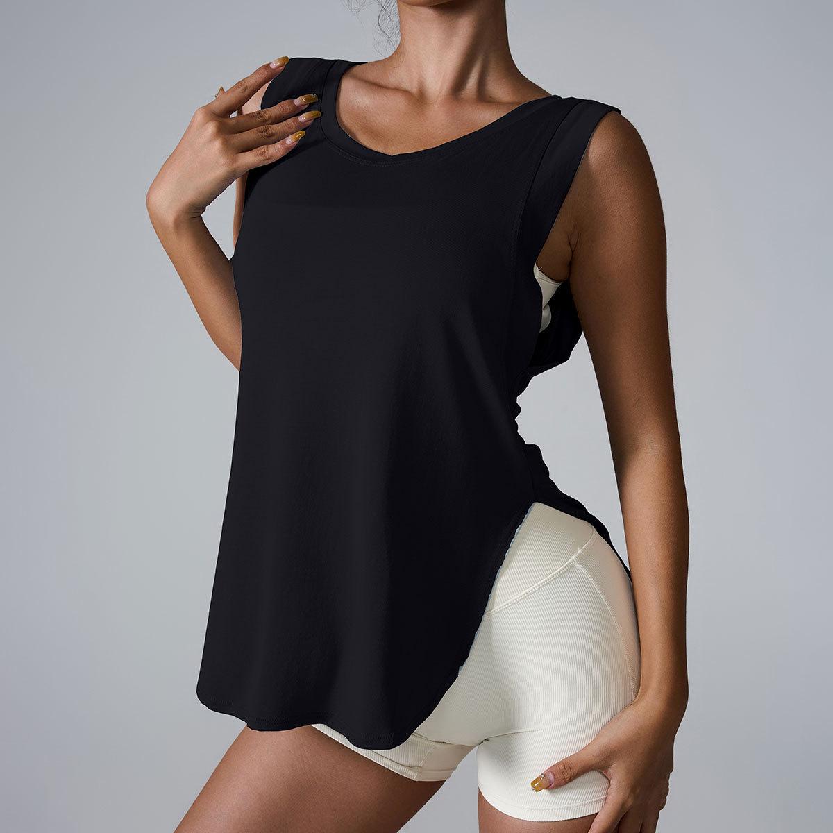 

Свободный женский жилет без рукавов для йоги и бега: Европейский и американский стиль Large чёрный